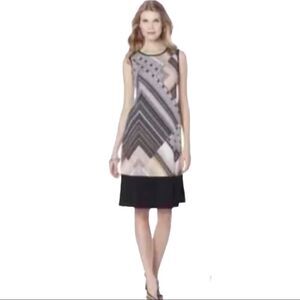 Tiana B. Vintage Black Printed Trapeze Midi Dress with Solid Trim SZ S NWOT